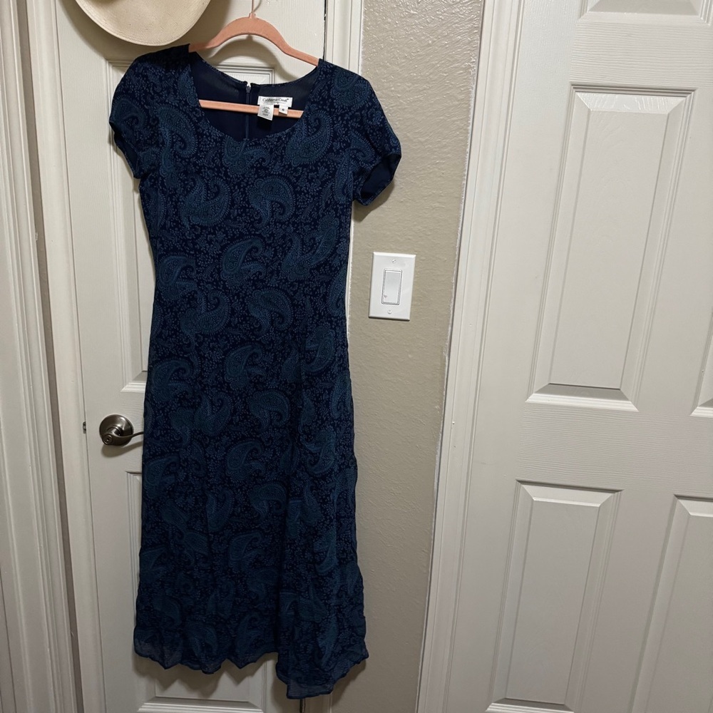 VINTAGE 100% Silk Coldwater Creek Elegant Blue Paisley Dress